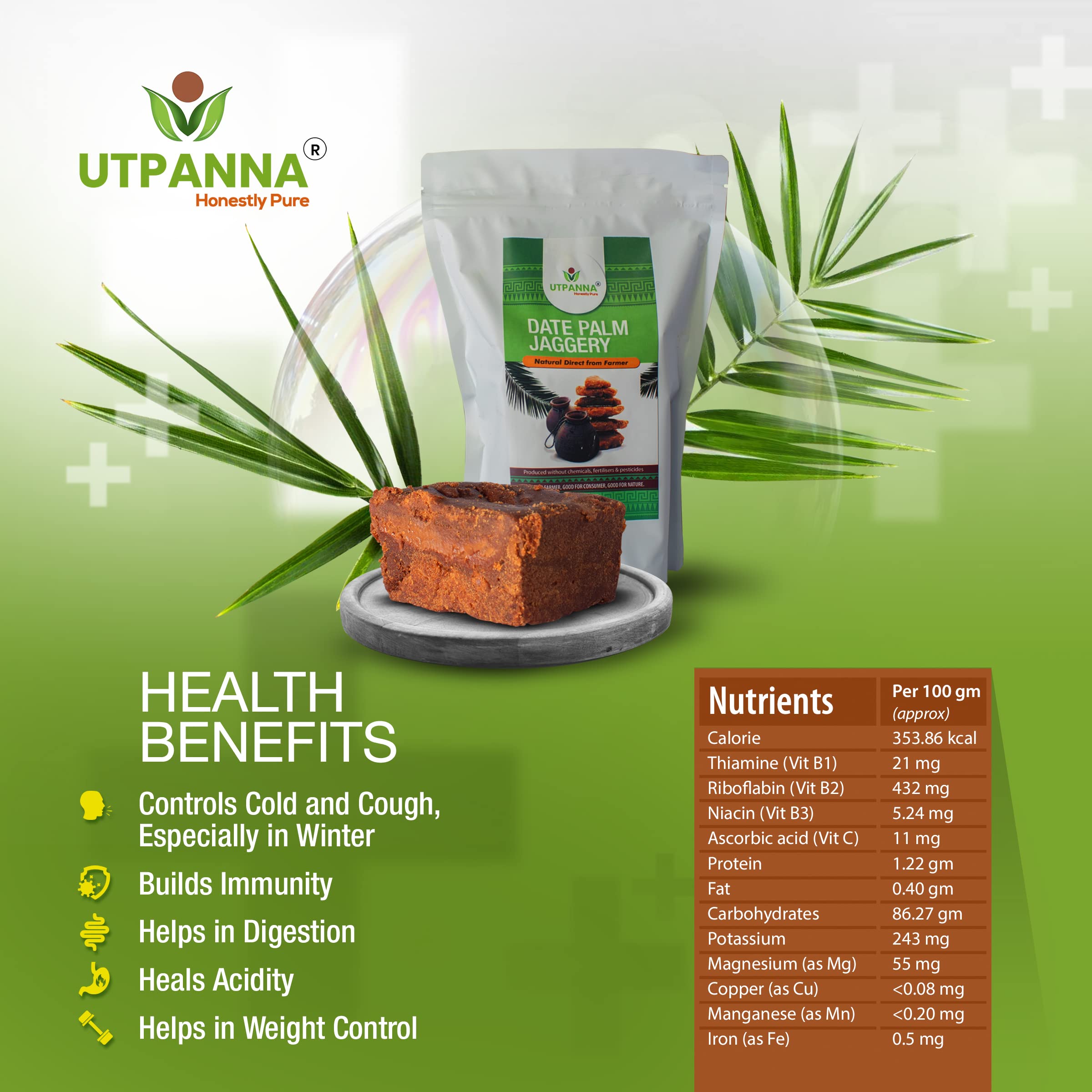 Date Palm Jaggery 450 GM | Date Jaggery | Khejur Gud Block | Patali Gur | Fresh Harvest | Artisanal Natural Sweetener - Image 2